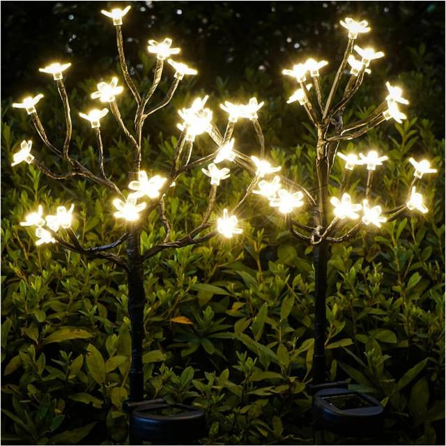 Solar Flowers Lights Decorative, 2 Pack Fairy Lights Pathway Walkway Patio Yard Landscape Decoration Christmas Garden Decor, Height 66cm