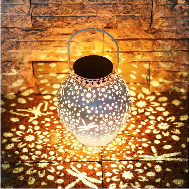 Solar Lanterns Outdoor, Metal Hanging Solar Garden Lights with Vintage White Finish and Dual Color LED, Waterproof Birthday Gifts Garden Ornament