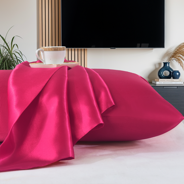 (FUCHSIA) Satin Pillowcase for Hair and Skin - Similar to Silk Pillowcase, Pillow Cases 2 Pack