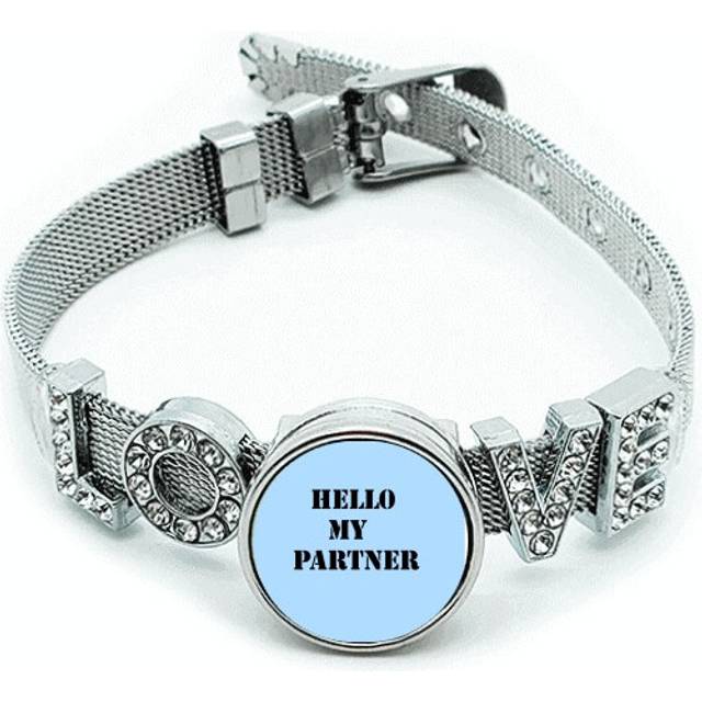 Hello My Partner Workmate Bracelet Wristband Crystal Love Adjustable Bangle