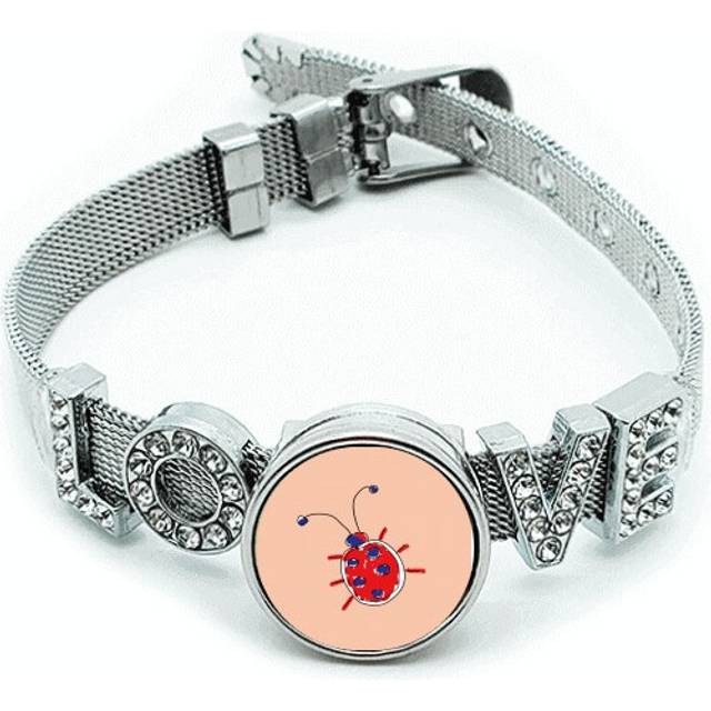 Graffiti Animation Hand Painted Ladybug Bracelet Wristband Crystal Love Adjustable Bangle