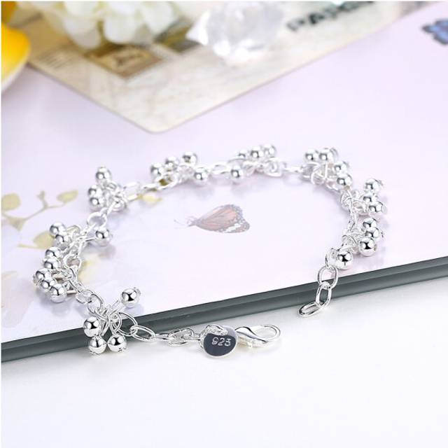 Beautiful 925 silver bracelets nice for wedding women chain Bracelet Charm beads - Orange (S)