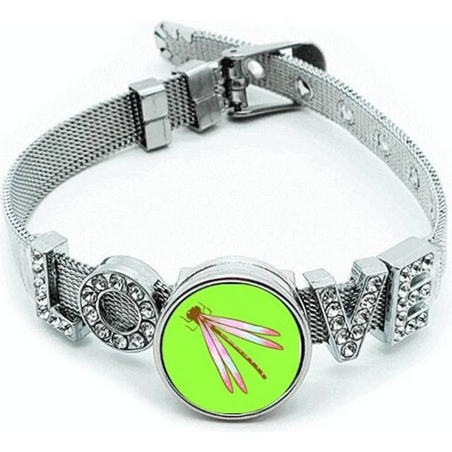 Articulated Pod Dragonfly Odonata  Bracelet Wristband Crystal Love Adjustable Bangle