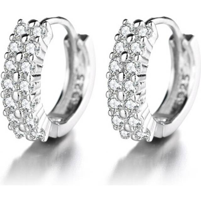 silver needle New Ladies Fashion High Quality Jewelry Double Row Crystal Zircon Round Silver Plated Stud Earrings - Orange (S)