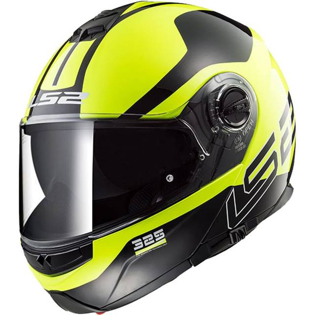 (X-Small) LS2 FF325 Strobe Zone Yellow Black Flip Front Dual Visor Helmet