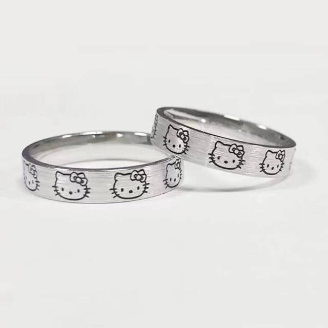 Hello Kitty new cute couple ring cartoon animation pattern adjustable KT cat ring - Orange (S)
