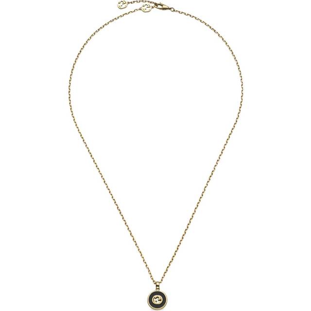 Gucci - 18kt yellow gold Interlocking G necklace - unisex - 18kt Yellow Gold/Onyx/Diamond - One Size - Black
