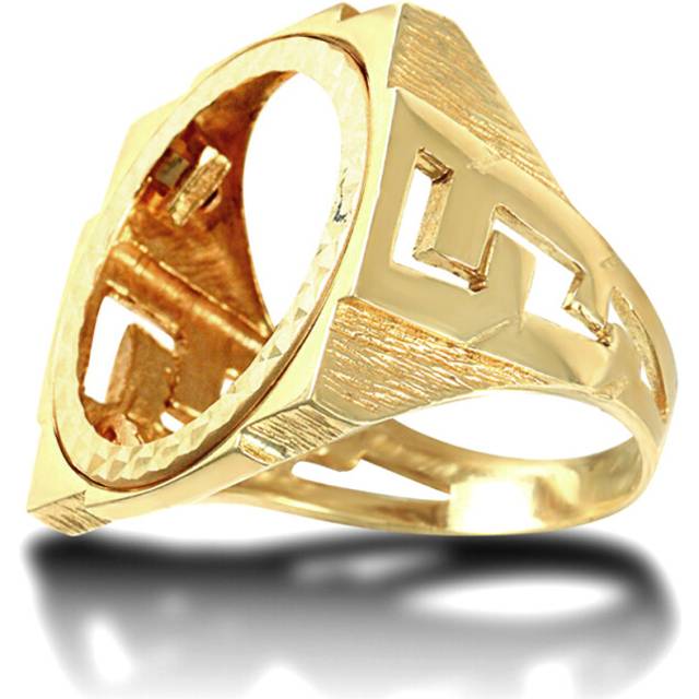 (Z+2) Jewelco London Men's Solid 9ct Yellow Gold Curb Links Square Full Sovereign Mount Ring - JRN182-F
