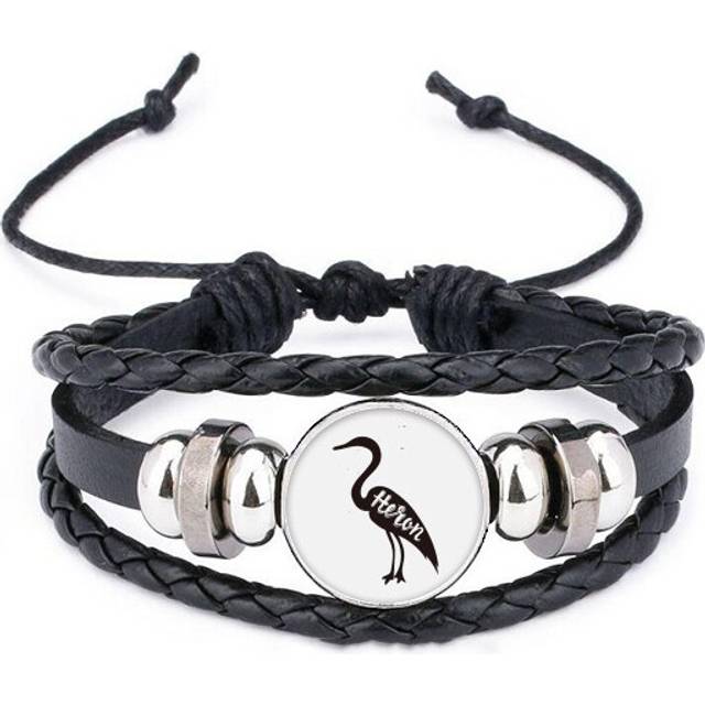 grey heron black and white animal bracelet braided leather woven  wristband