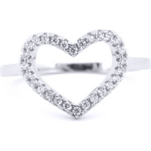 (J) Jewelco London 925 Silver Rhodium CZ Set Heart Ring - ARN173