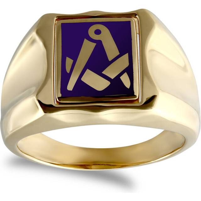 (Z+1) Jewelco London Men's Solid 9ct Yellow Gold Enamel Swivel Centre Rectangular Masonic Ring