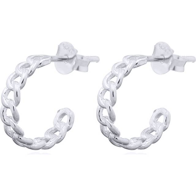 Jewelco London Rhodium Silver Curb Chain Link 3/4 Hoop Stud Earrings - AES166