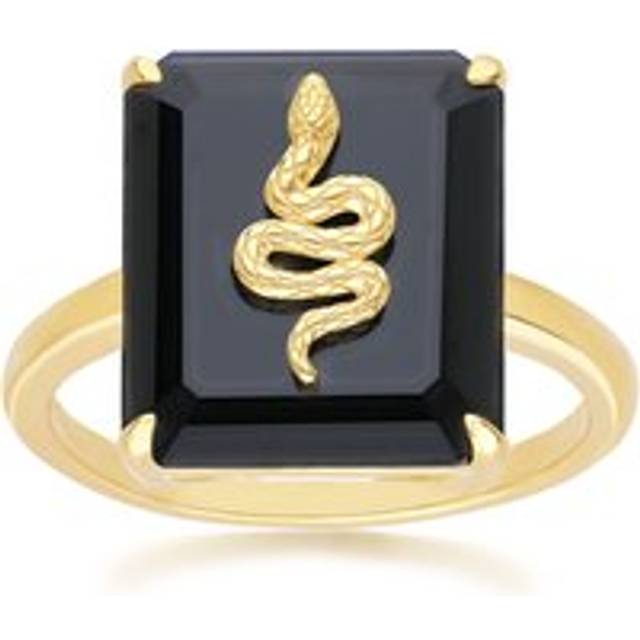 Grand Deco Black Onyx Snake Ring in Gold Plated Sterling Silver