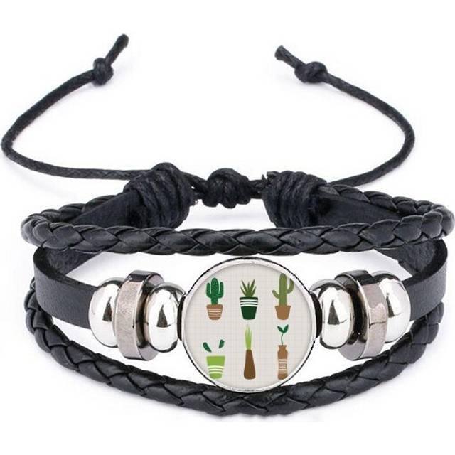 cactus potted succulents bracelet braided leather woven wristband