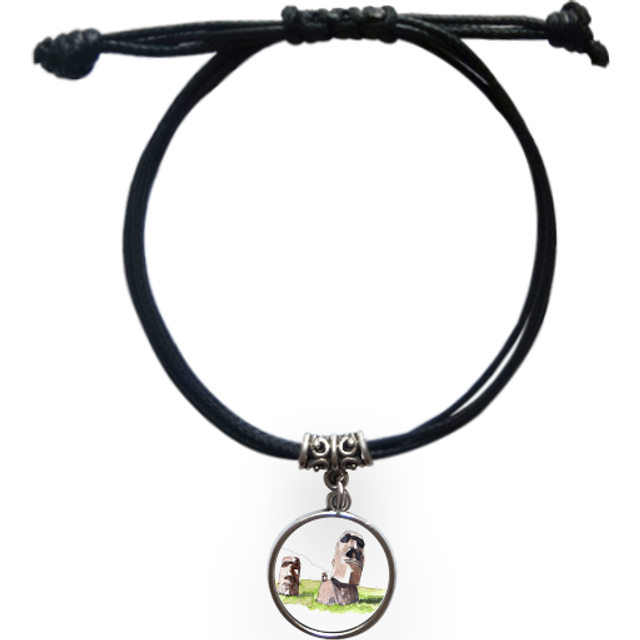 moai statues in easter island bracelet leather  wristband black jewelry