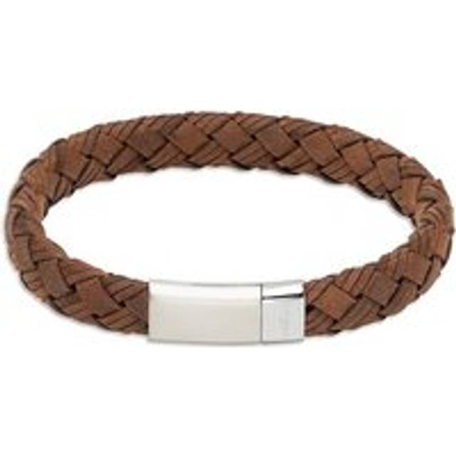 Unique & Co Stainless Steel Magnetic Clasp Brown Leather Bracelet