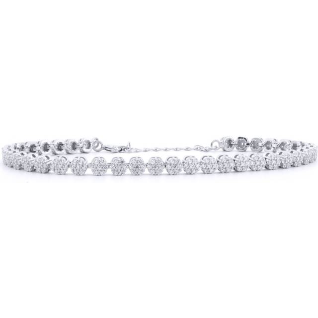 Jewelco London Rhodium Silver Round CZ Daisy Cluster Tennis Bracelet - ABB219