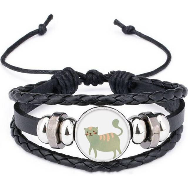 cute cyan cat animal watercolor bracelet braided leather woven  wristband