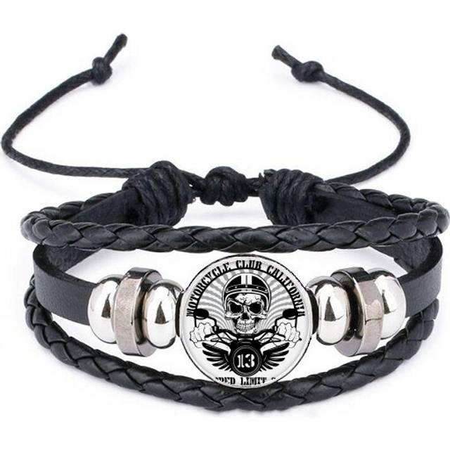 motorcycle indian skeleton flamen totem bracelet braided leather woven  wristband