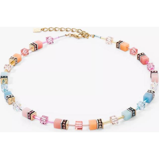 Coeur De Lion GeoCUBE Necklace - Aqua Apricot - Silver,Gold,Pink,Blue,Orange - 45cm + 5cm extender