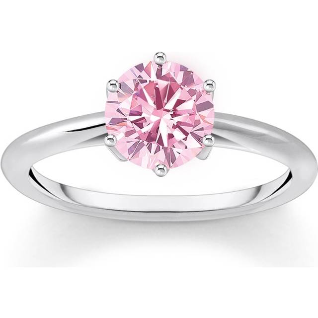 Thomas Sabo TR2474-051-9-56 Silberner Ring mit Pinkfarbenem Stein im Brillantschliff Damen