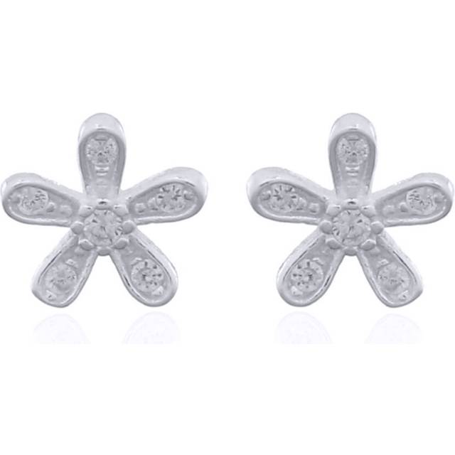 Jewelco London Rhodium Silver Round CZ Starfish Daisy Splat Stud Earrings - AES151