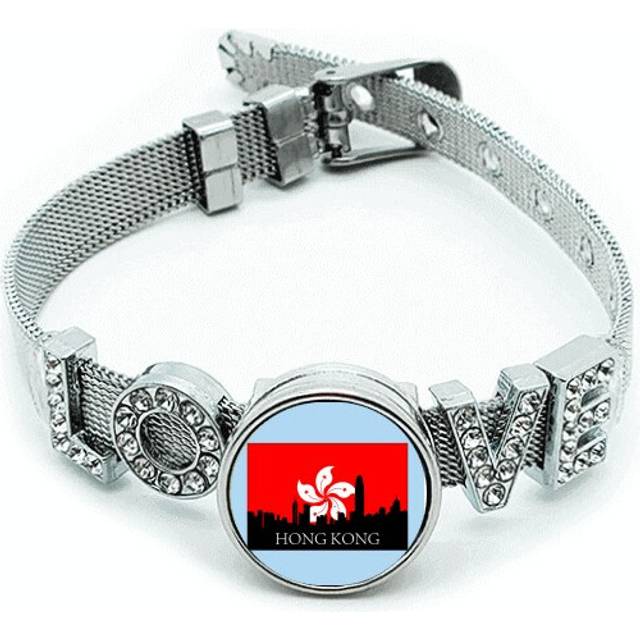 Hong Kong Architectural Landscape Outline Bracelet Wristband Crystal Love Adjustable Bangle