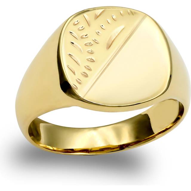 (Q) Jewelco London Men's Solid 9ct Yellow Gold Diamond Cut Square Cushion Signet Ring