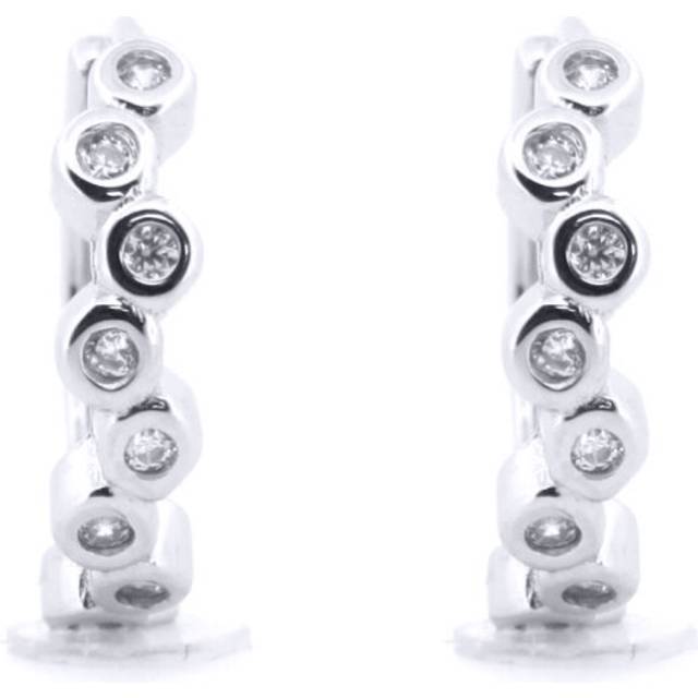 Jewelco London Rhodium Silver Round CZ Bubble Bezel Zig Zag Wavy Eternity Hoop Earrings - AER154