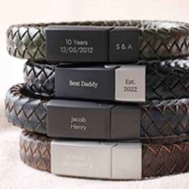 Personalised Men's Woven Leather Bracelet - brown/black/silver - one size