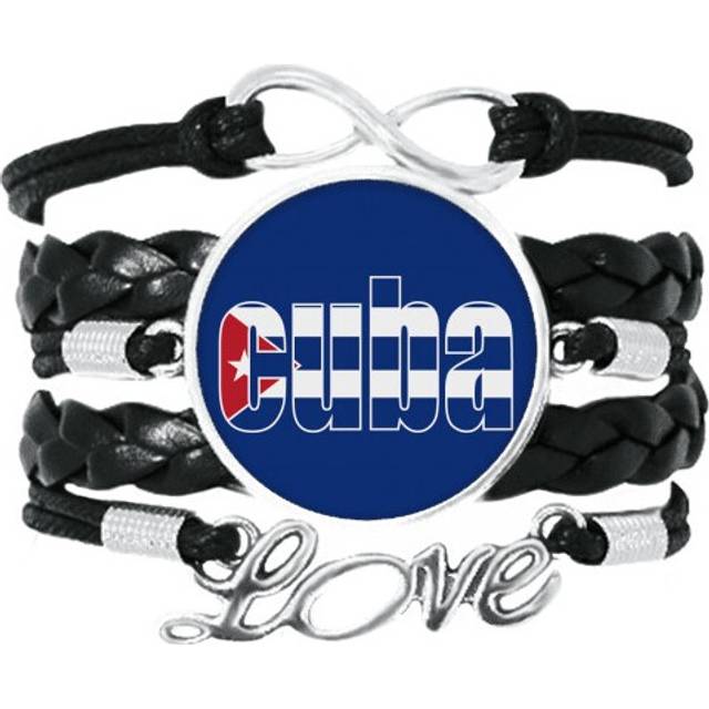 cuba country flag name art deco fashion bracelet love accessory twisted leather knitting wristband