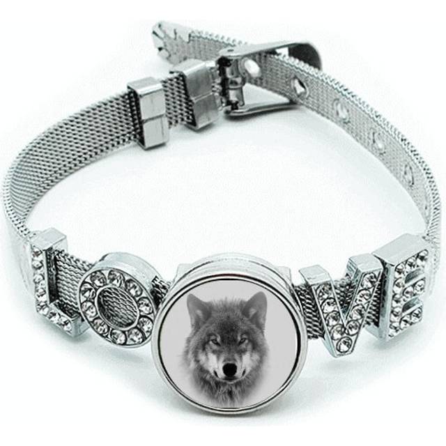 Gray Wolf Hunts Fiercely Art Deco  Fashion Bracelet Wristband Crystal Love Adjustable Bangle
