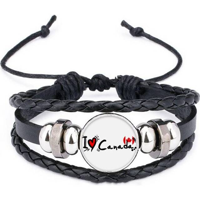 i love canada word flag heart bracelet braided leather woven  wristband