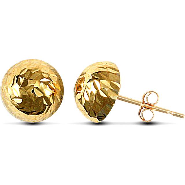 Jewelco London Ladies 9ct Yellow Gold Diamond Cut Half Ball Stud Earrings, 9mm - JES085