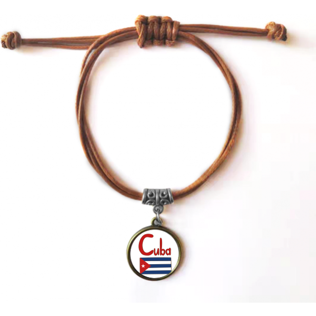 cuba national flag red blue pattern bracelet leather hide wristband brown jewelry