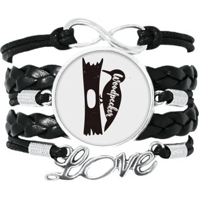 woodpecker black and white animal bracelet love accessory twisted leather knitting  wristband