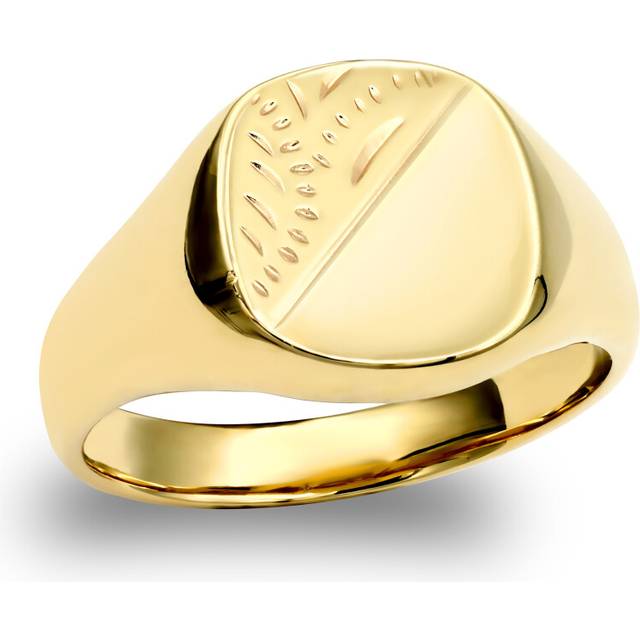 (Z+2) Jewelco London Men's Solid 9ct Yellow Gold Diamond Cut Square Cushion Signet Ring