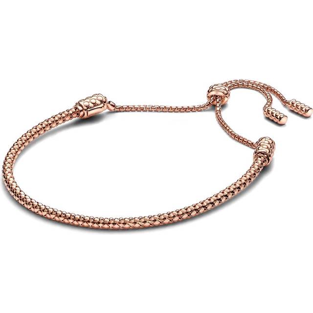 Pandora Studded Chain Slider Bracelet - Silicone / 14k rose gold plating - Sz. 28 cm - No color