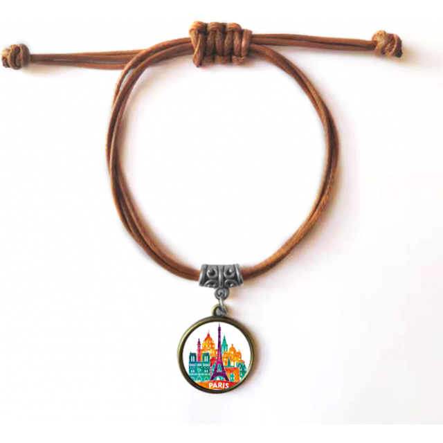 castle paris france eiffel tower bracelet leather hide wristband brown jewelry