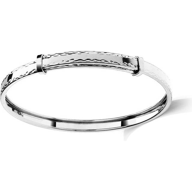 Jewelco London Kids Solid 9ct White Gold Diamond-cut Edge Polished Channel Expandable 3mm Baby Bangle Bracelet - JKB112