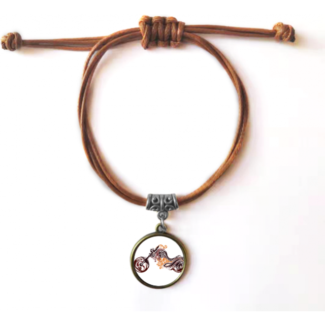 colorful motorcycle art grain outline bracelet leather hide  wristband brown jewelry