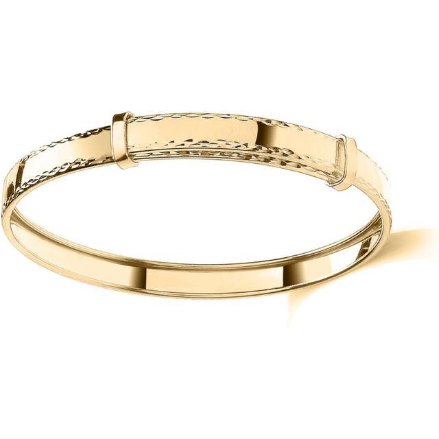 Jewelco London Kids Solid 9ct Yellow Gold Diamond-cut Edge Polished Channel Expandable 4mm Baby Bangle Bracelet - JKB109B