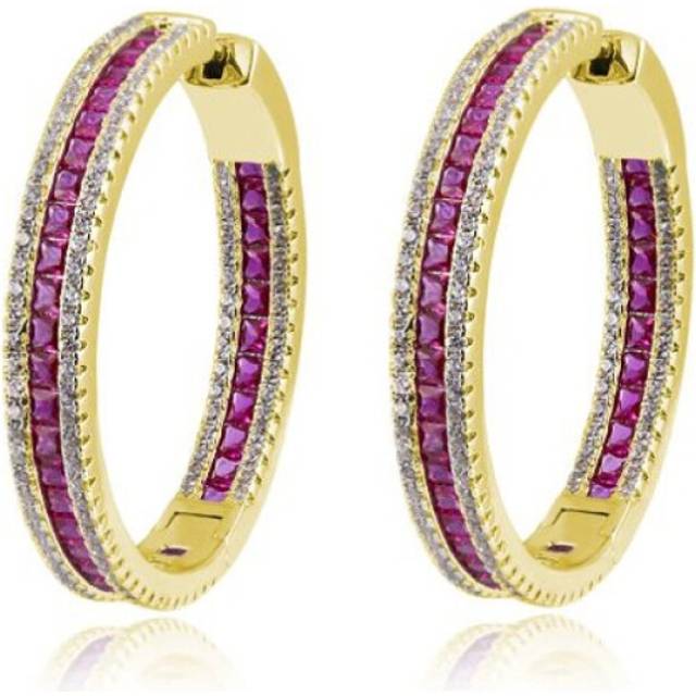 Jewelco London Gold-Plated Silver Red Princess CZ Inside Out Channel Set Eternity Hoop Earrings 18mm Â½oz - AER150-GP
