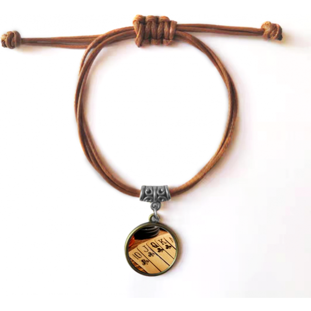 old poker chip photo bracelet leather hide wristband brown jewelry - Brown