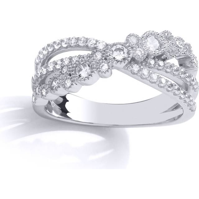 (M) Jewelco London Ladies Rhodium Plated Sterling Silver Cubic Zirconia Crossover Bubbly Eternity Ring