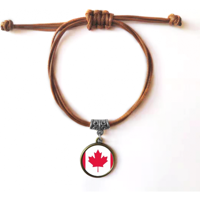 canada national flag north america country bracelet leather hide  wristband brown jewelry