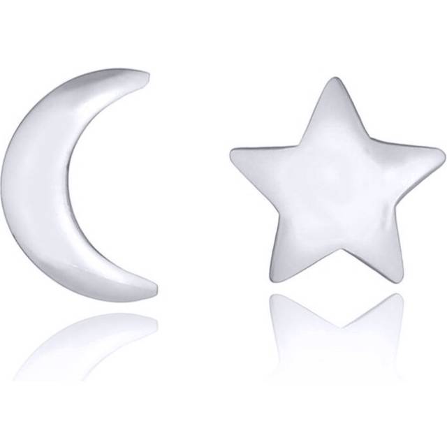 Jewelco London Rhodium Silver Moon & Star Stud Earrings - AES161