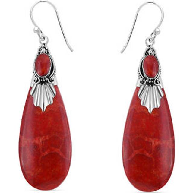 Tjc drop dangle earrings in sterling silver with sponge coral, rhodolite garnet