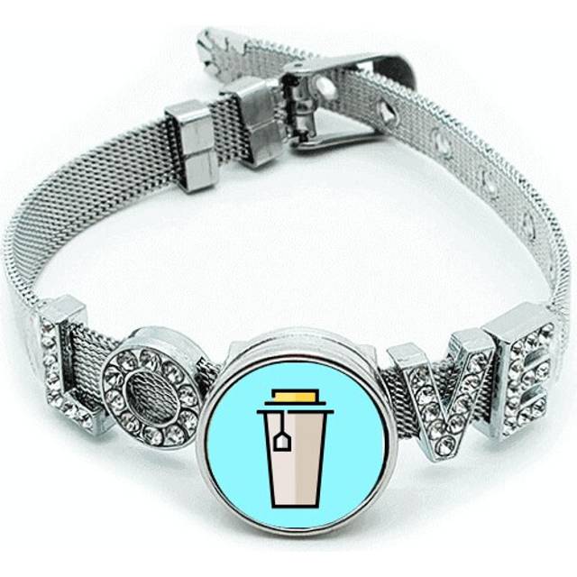 caricature milk tea cup pixel Bracelet Wristband Crystal Love Adjustable Bangle