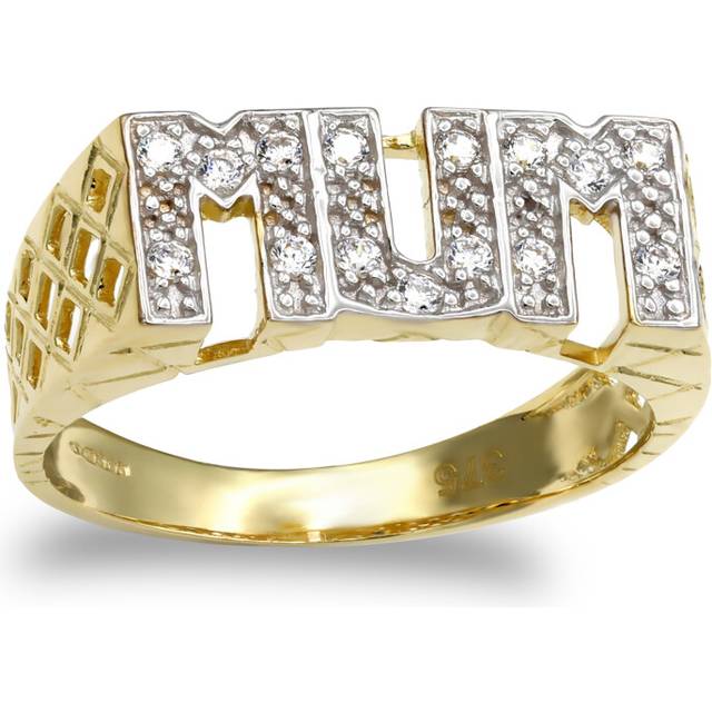 (Q) Jewelco London Ladies Solid 9ct Yellow Gold White Round Brilliant Cubic Zirconia Basket Sides Pave MUM Ring - JRN123